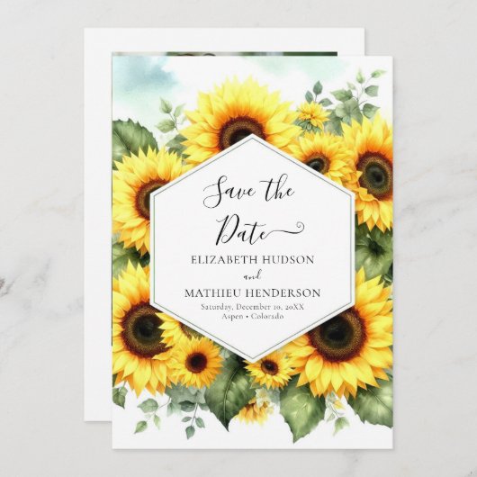 Einzigartige Sonnenblumenhochzeit Save The Date (Vorne/Hinten)
