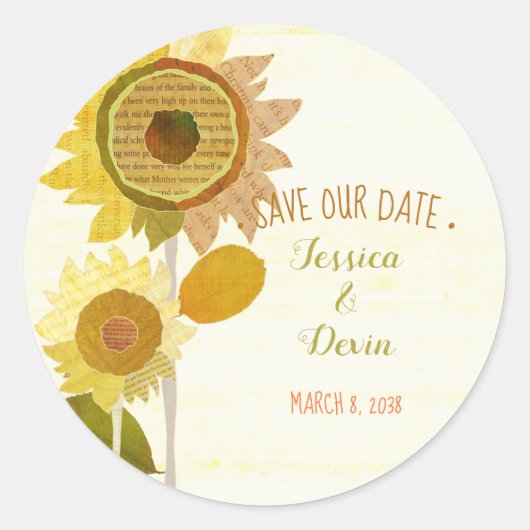 Einzigartige SonnenblumenWedding rettet das Datum Runder Aufkleber (Vorderseite)
