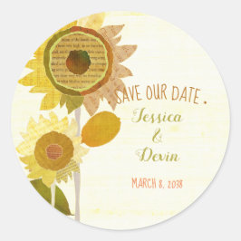 Einzigartige SonnenblumenWedding rettet das Datum Runder Aufkleber