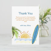 Einzigartige Sonnenschein Tropical Surfing Baby Du Dankeskarte (Stehend Vorderseite)