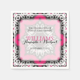Einzigartige stilvolle rosa schwarze Hochzeitspapi Serviette