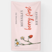 Einzigartige Strawberry Blume Berry First Birthday Banner (Vertikal)