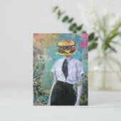 Einzigartige Surreal Cheeseburger Frau mit Pflanze Postkarte (Stehend Vorderseite)
