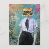 Einzigartige Surreal Cheeseburger Frau mit Pflanze Postkarte (Vorderseite)