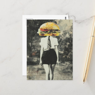 Einzigartige Surreal Cheeseburger Frau Mixed Media Postkarte