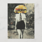 Einzigartige Surreal Cheeseburger Frau Mixed Media Postkarte (Vorderseite)