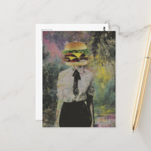 Einzigartige Surreal Cheeseburger Frau Mixed Media Postkarte