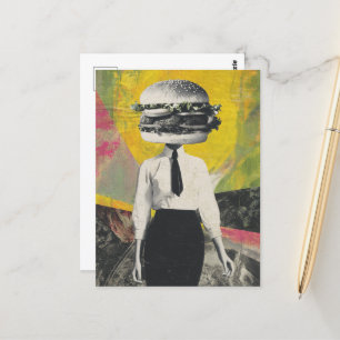 Einzigartige Surreal Cheeseburger Frau Postkarte