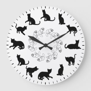 Einzigartige süße schwarze Katzen-Silhouetten-Them Große Wanduhr