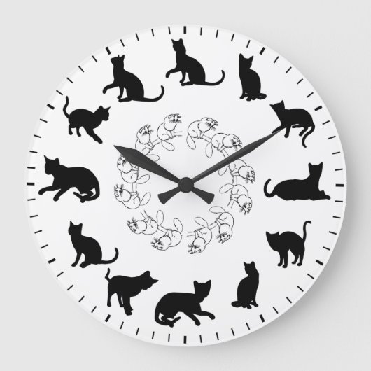 Einzigartige süße schwarze Katzen-Silhouetten-Them Große Wanduhr (Vorderseite)
