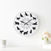Einzigartige süße schwarze Katzen-Silhouetten-Them Große Wanduhr (Zuhause)
