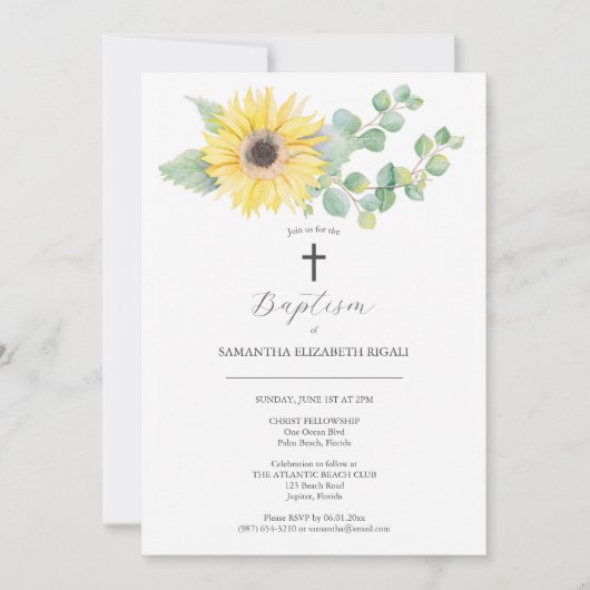 Einzigartige Taufe Einladung Wasserfarben Sonnenbl (Vorderseite)