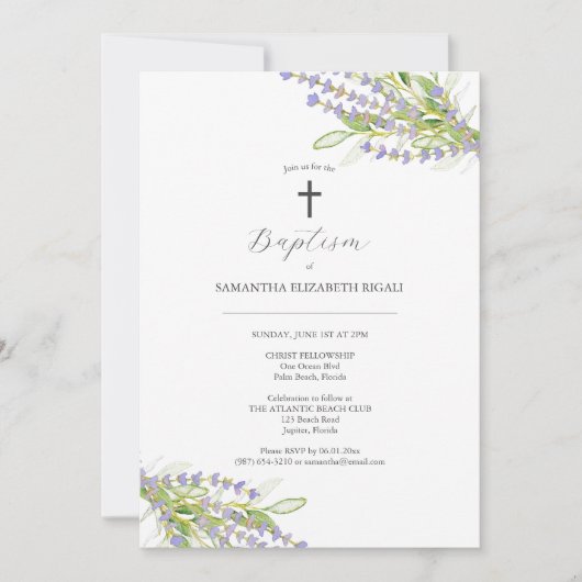 Einzigartige Taufe Einladungen Lavendel-Blume (Vorderseite)