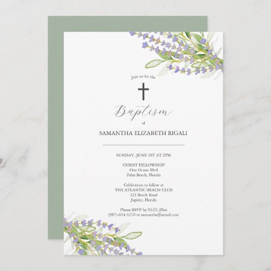 Einzigartige Taufe Einladungen Lavendel-Blume (Vorne/Hinten)