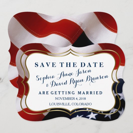 Einzigartige, trendige US-Flagge "Wedding Save the Date (Vorne/Hinten)