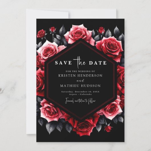 Einzigartige Typografie Crimson Red Wedding Save The Date (Vorderseite)