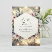 Einzigartige Typografie Mason Jar Wedding Save The Date (Stehend Vorderseite)