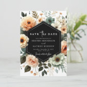 Einzigartige Typografie Peach Wedding Save The Date (Stehend Vorderseite)