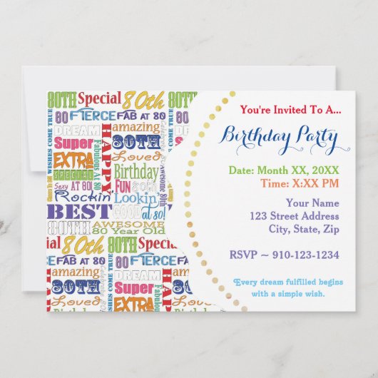 Einzigartige und besondere 80. Geburtstagsgeschenk Einladung (Vorderseite)