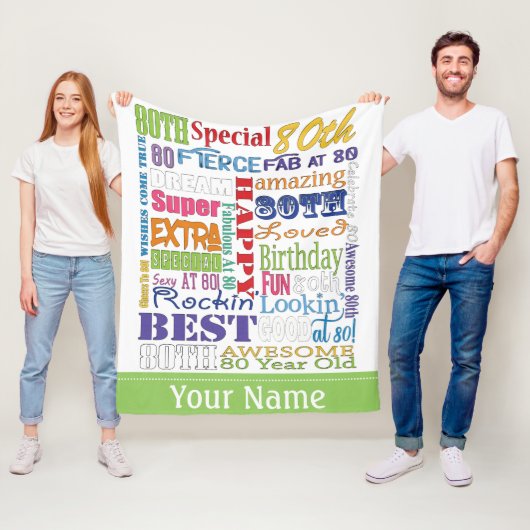 Einzigartige und besondere 80. Geburtstagsgeschenk Fleecedecke (Beispiel)