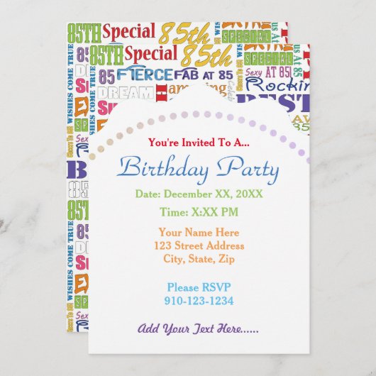 Einzigartige und besondere 85. Geburtstagsgeschenk Einladung (Vorne/Hinten)