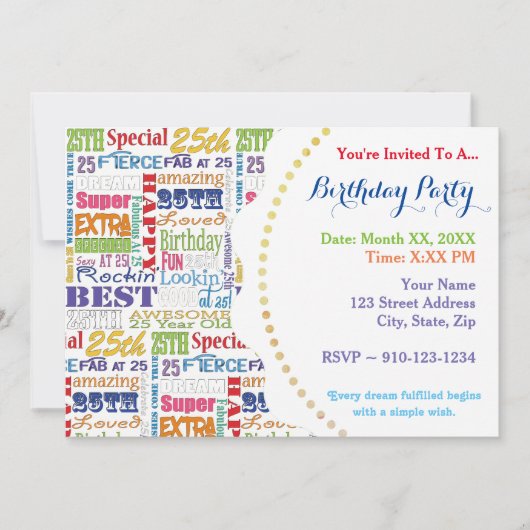 Einzigartige und besondere Geschenke zum 25. Gebur Einladung (Vorderseite)