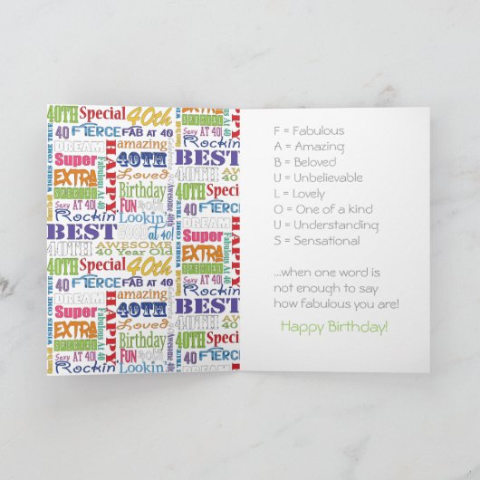 Einzigartige und besondere Geschenke zum 40. Gebur Karte (Innenseite)