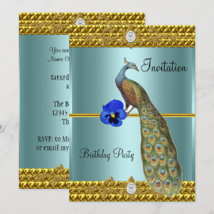 Einzigartige und elegante Gold- und Pfauen-Einladu Einladung