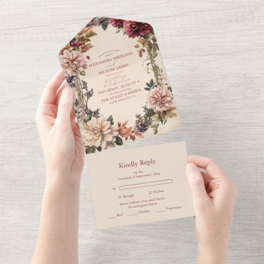 Einzigartige Viktorianische Royal Floral Wedding All In One Einladung (Abreißen)