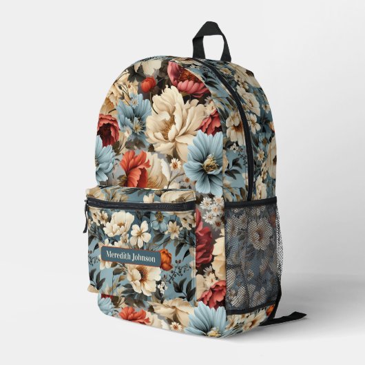 Einzigartige Vintage Blume Bedruckter Rucksack (Rückseitige Ecke Rechts)