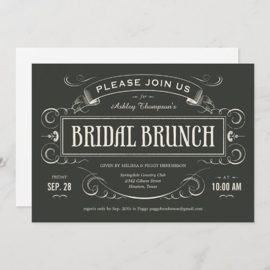 Einzigartige Vintage Bridal Brunch Einladungen (Vorne/Hinten)