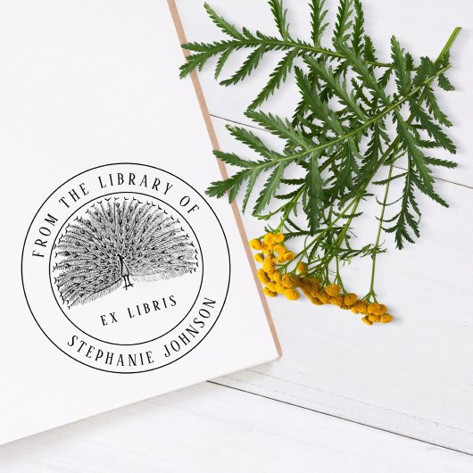 Einzigartige Vintage Ex Libris | Pfau | Buch Permastempel