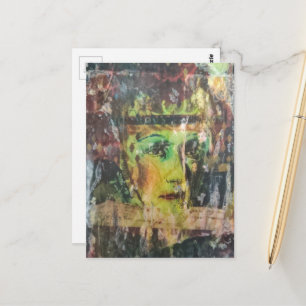 Einzigartige Vintage-Gesicht-Grunge-Mixed-Media Postkarte