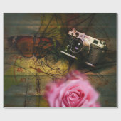 Einzigartige Vintage Kamera, Uhr und Blume Geschenkpapier (Flach)