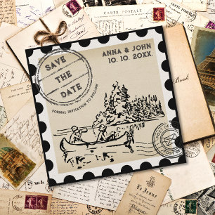 Einzigartige Vintage-Poststempel-Save-the-Date-Kar Einladung