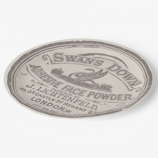 Einzigartige Vintage Schrift mit Schwan Pappteller (Schrägansicht)