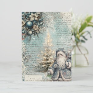 Einzigartige Vintage-Style Blaue Weihnachtskarte Feiertagskarte