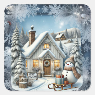 Einzigartige vintage Weihnachtsdekoration Papierpl Quadratischer Aufkleber