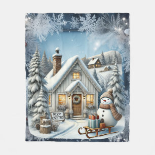 Einzigartige vintage Weihnachtskulisse-Papierplatt Fleecedecke