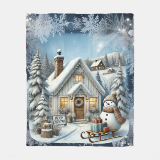 Einzigartige vintage Weihnachtskulisse-Papierplatt Fleecedecke