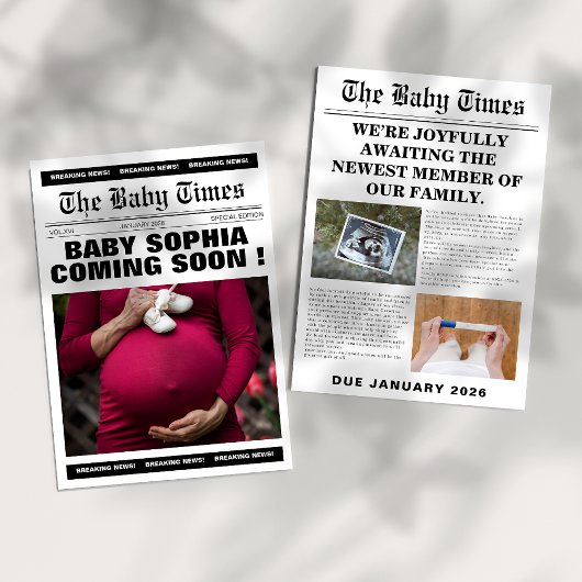 Einzigartige Vintage Zeitungs-Babydusche Einladung