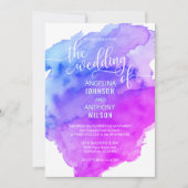 Einzigartige Wasserfarbe Blau Lila Hochzeitseinlad Einladung (Vorderseite)