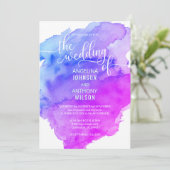 Einzigartige Wasserfarbe Blau Lila Hochzeitseinlad Einladung (Stehend Vorderseite)