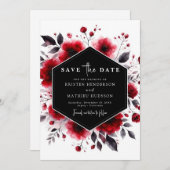 Einzigartige Wasserfarben-Blume Crimson Red Weddin Save The Date (Vorne/Hinten)