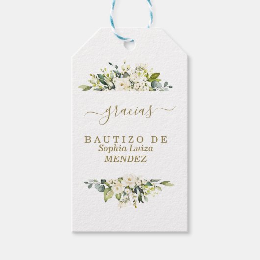 Einzigartige Wasserfarben Weiße Blume Spanisch Bau Geschenkanhänger (Vorderseite)