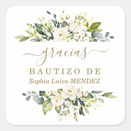 Einzigartige Wasserfarben Weiße Blume Spanisch Bau Quadratischer Aufkleber (Vorderseite)