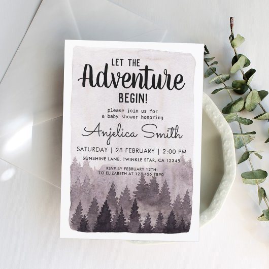 Einzigartige Watercolor bemalt Rustikal Forest Bab Einladung