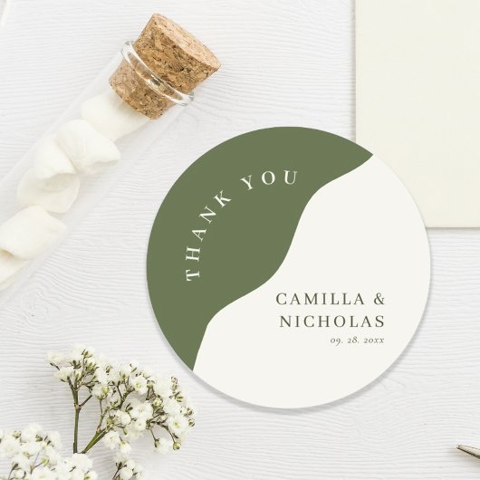 Einzigartige Wavy Olive Green Curve Wedding Runder Aufkleber