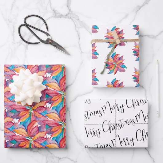 Einzigartige Weihnachtsgeschenke Wasserfarbe Poins Geschenkpapier Set (Vorderseite)