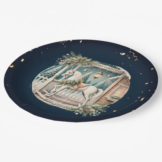 Einzigartige Weihnachtslandschaft Pappteller (Schrägansicht)